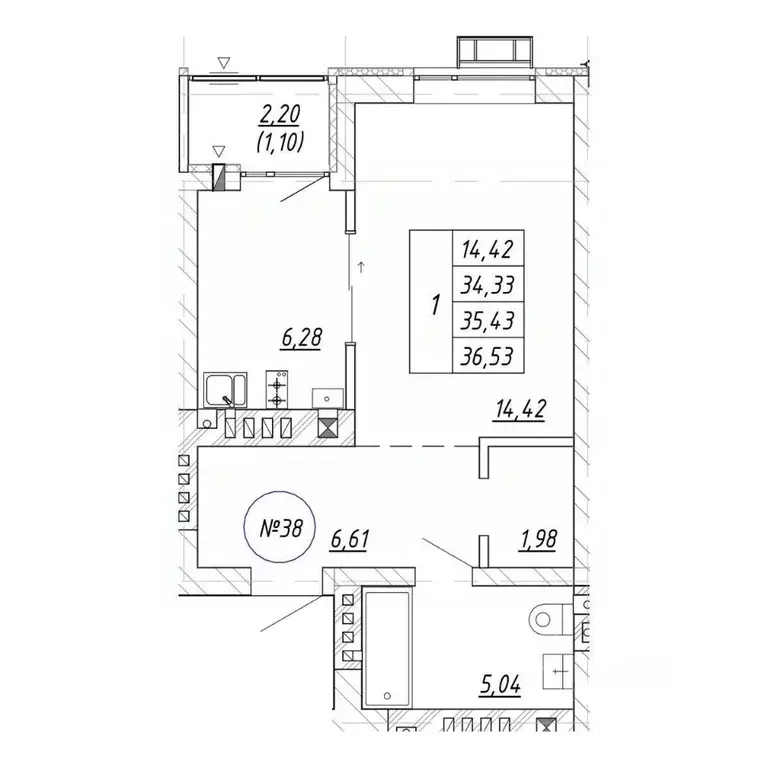 1-к кв. Калининградская область, Зеленоградск  (36.53 м) - Фото 1