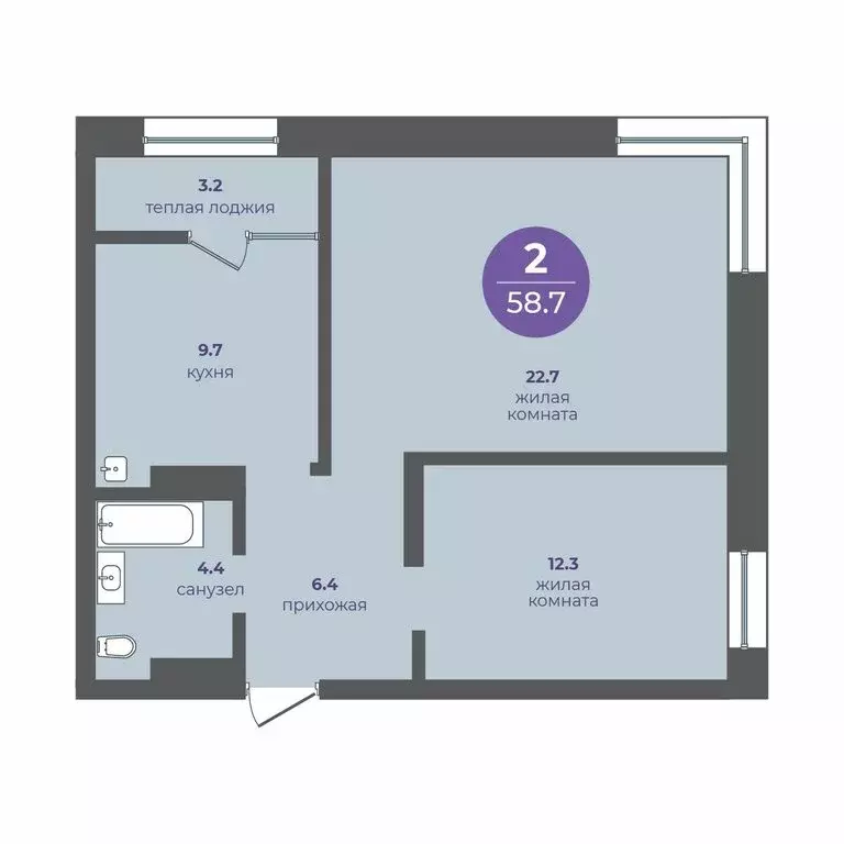 2-комнатная квартира: Красноярск, улица Кутузова, 1 (58.7 м) - Фото 0