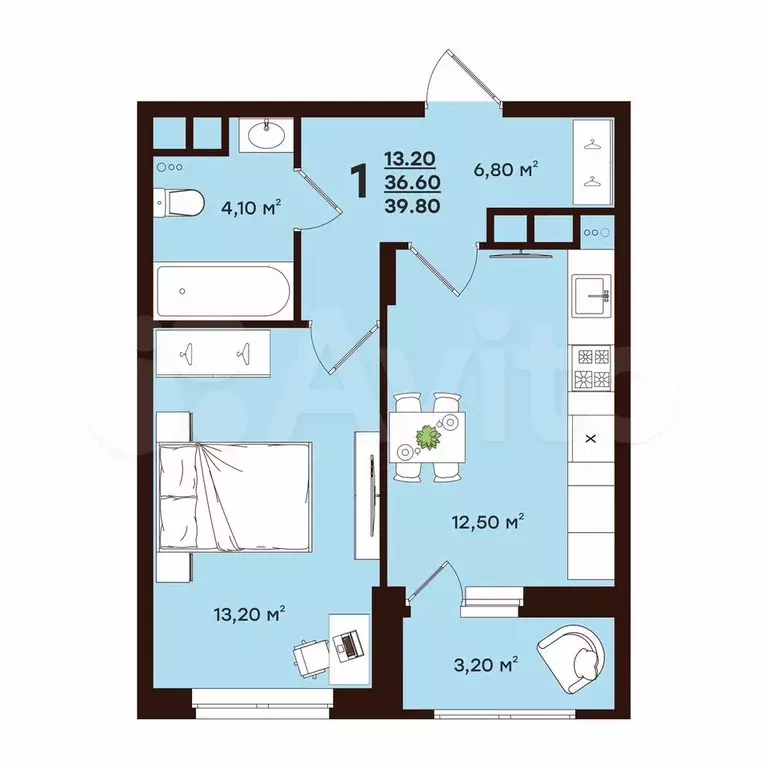 1-к. квартира, 40 м, 3/18 эт. - Фото 0