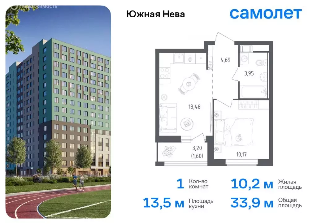 1-комнатная квартира: деревня Новосаратовка, жилой комплекс Южная Нева ... - Фото 0