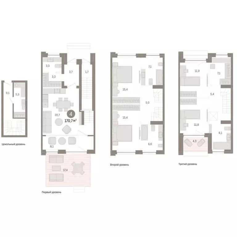 4-комнатная квартира: Тюмень, улица Муравленко, 9к1 (170.69 м) - Фото 2