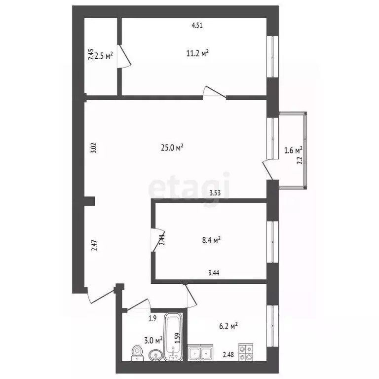 3-к кв. Омская область, Омск просп. Космический, 4 (54.8 м) - Фото 2