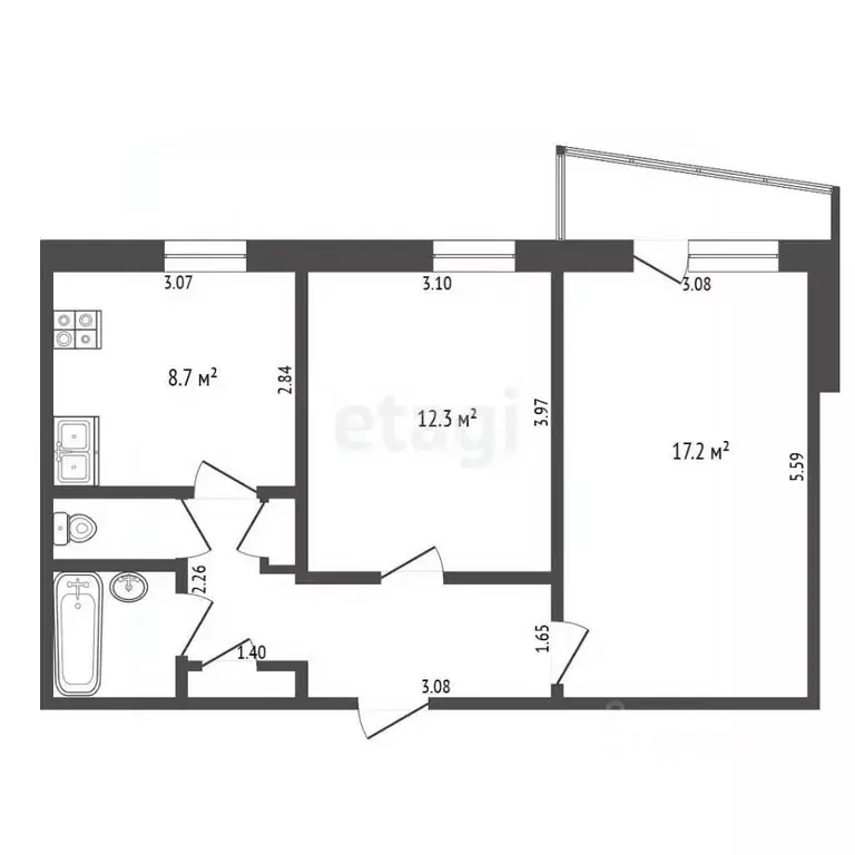 2-к кв. Тюменская область, Тюмень ул. Мельникайте, 127а (50.2 м) - Фото 1