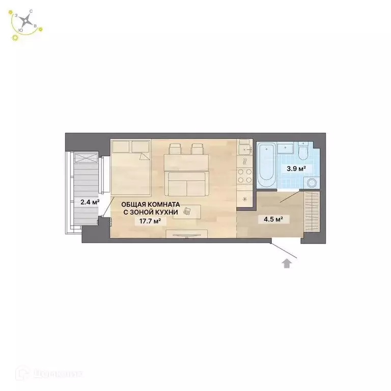 Продаётся квартира-студия, 28.5 м - Фото 1
