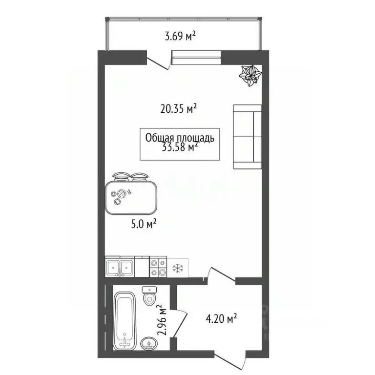 Студия Новосибирская область, Новосибирск ул. Плющихинская, 11 (33.6 ... - Фото 2