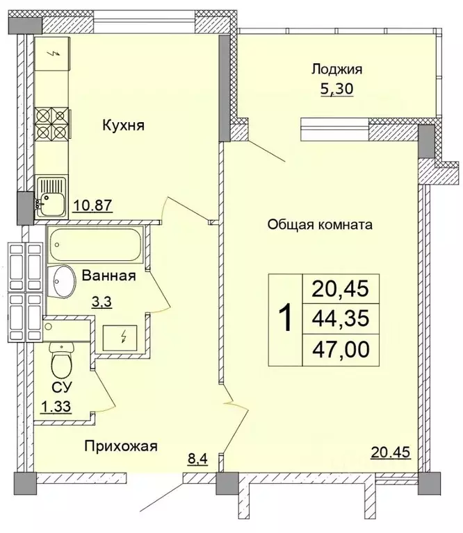 1-к кв. Белгородская область, Старый Оскол Степной мкр, 33Е (47.0 м) - Фото 1