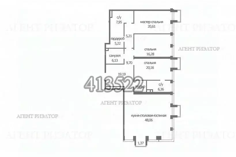 4-к кв. Москва Лаки жилой квартал,  (161.89 м) - Фото 1