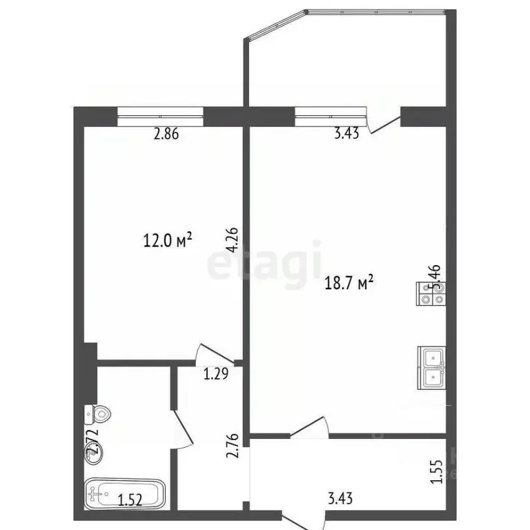 2-к кв. Ханты-Мансийский АО, Сургут ул. Ивана Захарова, 12/1 (43.8 м) - Фото 1