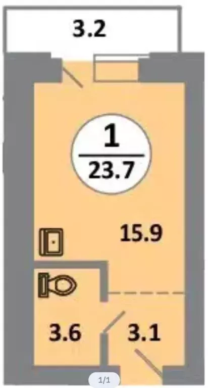 Продаётся квартира-студия, 23.9 м - Фото 0