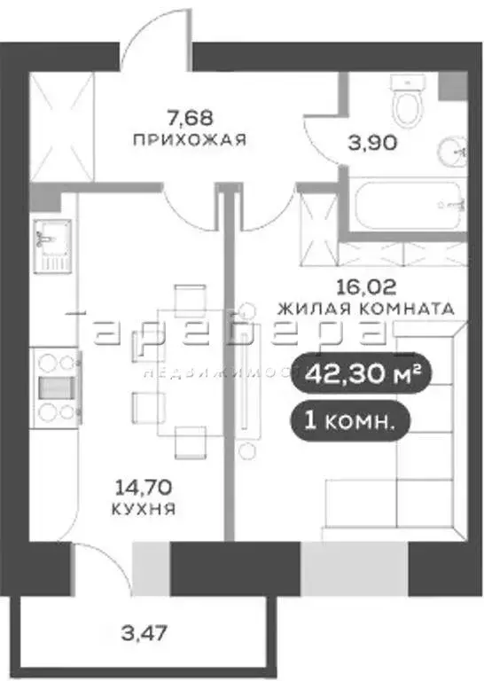 1-комнатная квартира: Красноярск, микрорайон Академгородок, 8 (43 м) - Фото 1
