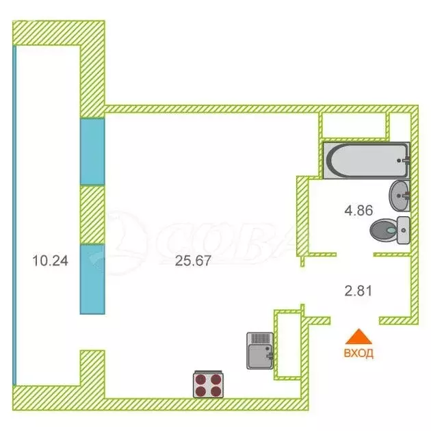 Квартира-студия: Тюмень, улица Мельникайте, 2к18 (33.1 м) - Фото 1