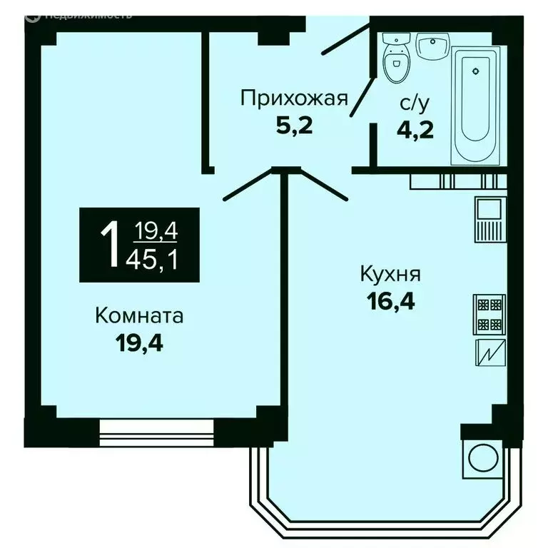 1-комнатная квартира: Ессентуки, улица Шмидта, 100 (45.1 м) - Фото 1