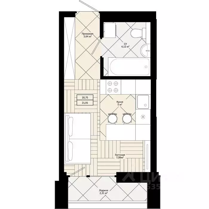 1-к кв. Приморский край, Уссурийск  (21.91 м) - Фото 1