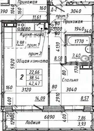 2-к кв. Кемеровская область, Кемерово ул. 1-я Линия, 18В/2 (42.47 м) - Фото 0