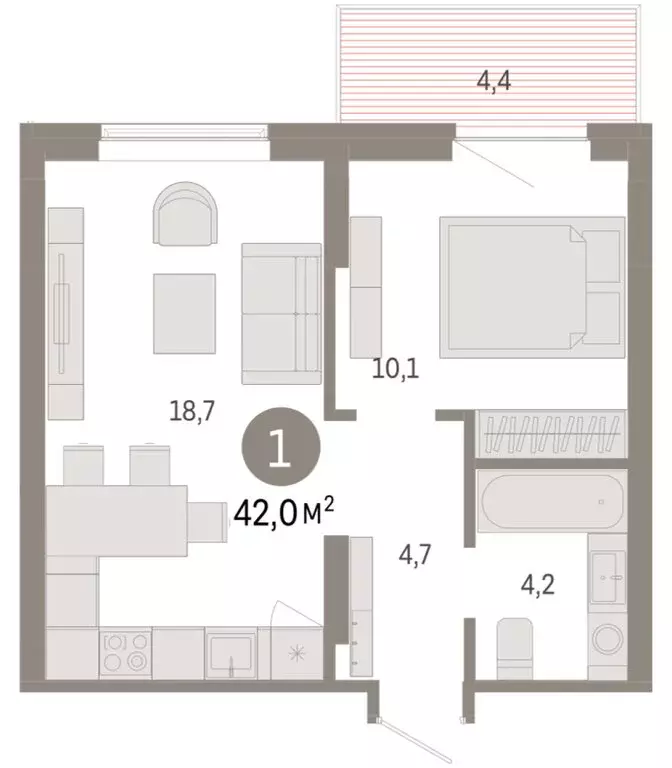 1-комнатная квартира: Омск, Кировский округ (42 м) - Фото 1