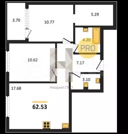 2-к. квартира, 62,5 м, 2/4 эт. - Фото 1