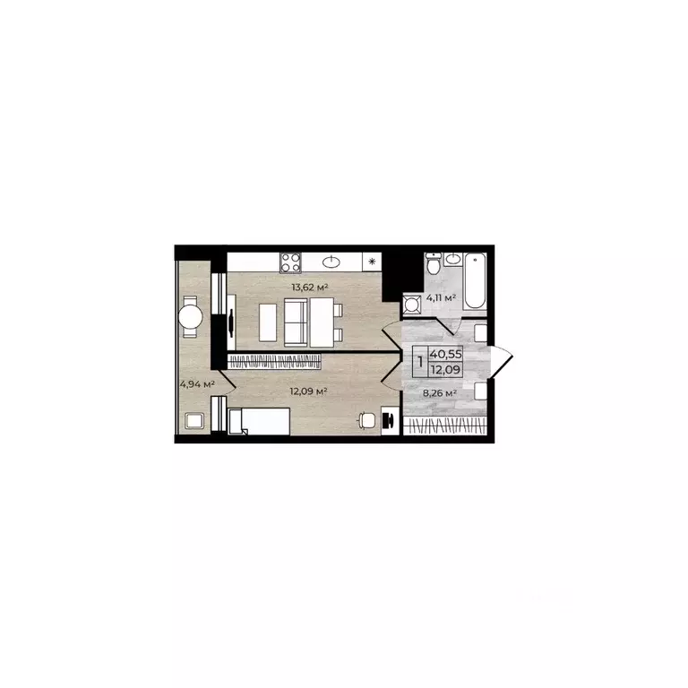 1-к кв. Ярославская область, Ярославль Аэропарк жилой комплекс (40.55 ... - Фото 1