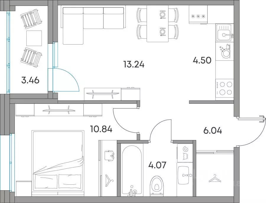 2-к кв. Карелия, Петрозаводск Александровский Завод тер.,  (42.15 м) - Фото 2