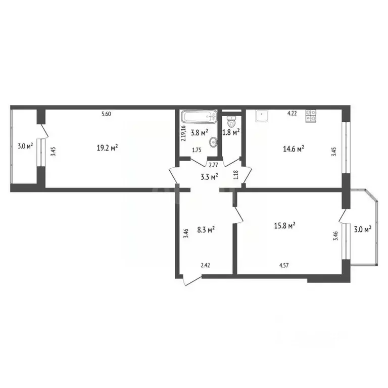 2-к кв. Тюменская область, Тюмень Широтная ул., 173к6 (66.7 м) - Фото 1