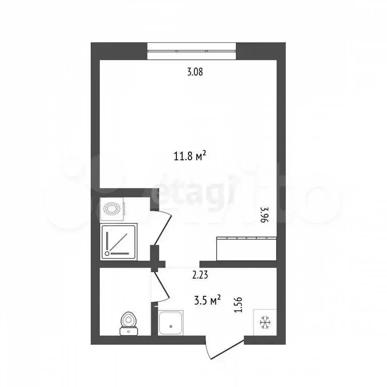 Квартира-студия, 16,7 м, 2/5 эт. - Фото 1