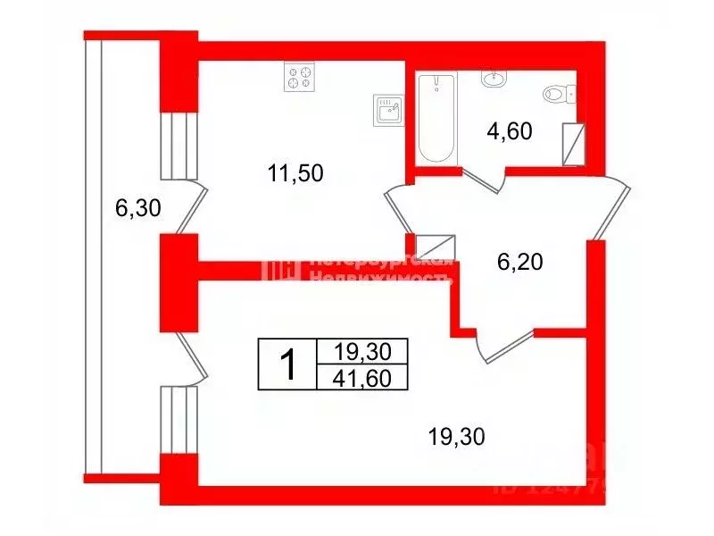 1-к кв. Санкт-Петербург ул. Оптиков, 47к1 (41.6 м) - Фото 1