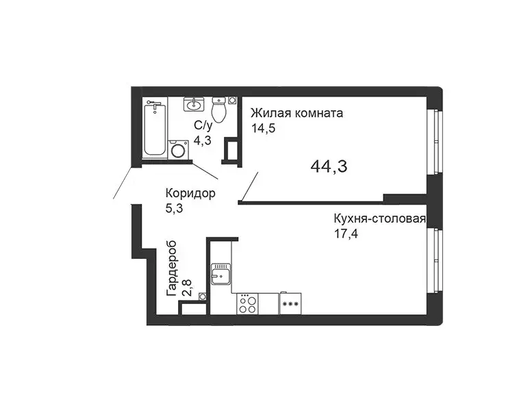 Продаётся 1-к квартира, 44.3 м - Фото 0