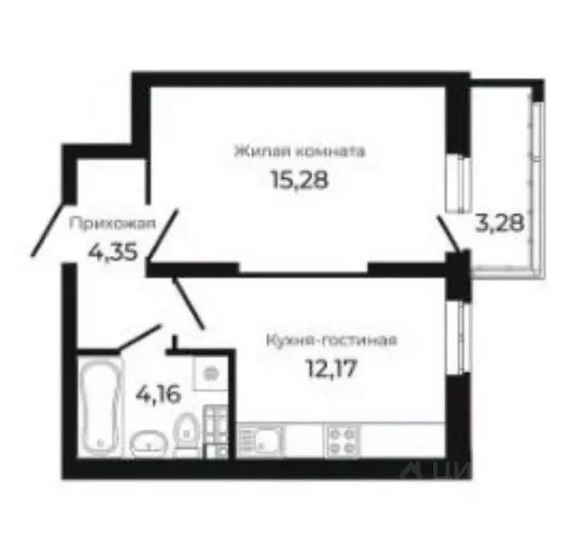 1-к кв. Свердловская область, Екатеринбург ул. Краснолесья, 96 (39.2 ... - Фото 1