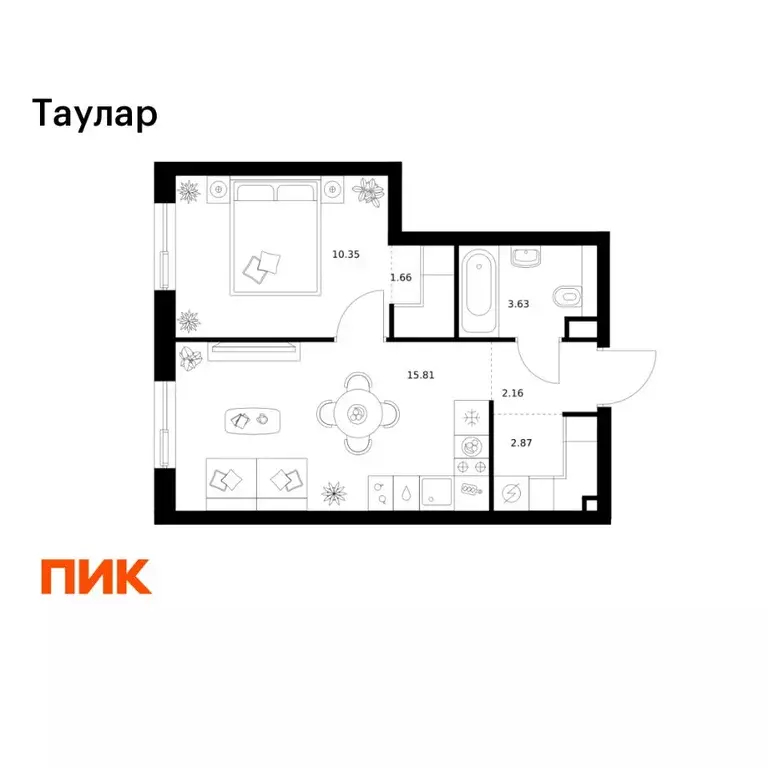 1-к кв. Татарстан, Казань Таулар жилой комплекс, 3 (36.48 м) - Фото 1