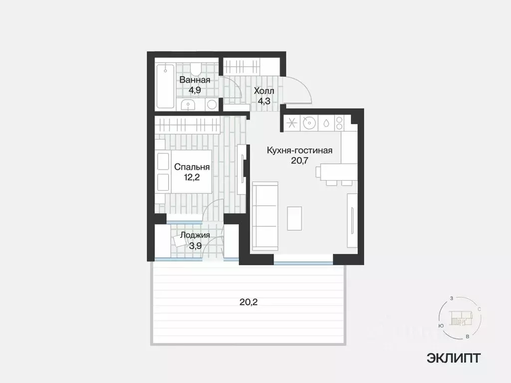 1-к кв. Тюменская область, Тюмень ул. Игоря Комиссарова, 25 (43.19 м) - Фото 2