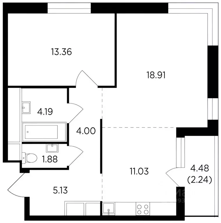 2-к кв. Московская область, Одинцово ул. Маршала Бирюзова, 7к3 (61.0 ... - Фото 1