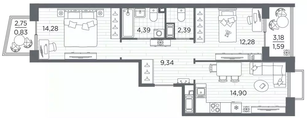 2-к кв. Санкт-Петербург Полюстровский просп., 87 (60.0 м) - Фото 1