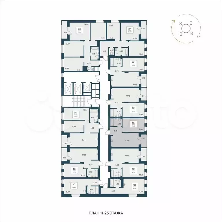 1-к. квартира, 42,1 м, 22/25 эт. - Фото 1