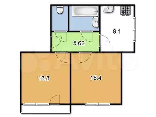 2-к. квартира, 44 м, 1/5 эт. - Фото 0