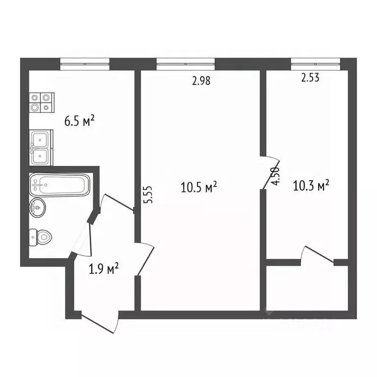 2-к кв. Крым, Симферополь ул. Дмитрия Ульянова (40.7 м) - Фото 2