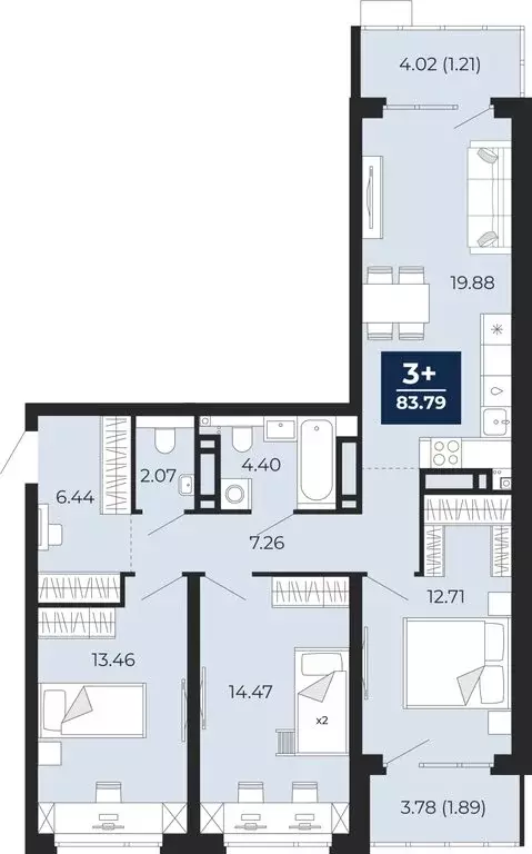 3-комнатная квартира: Тюмень, Арктическая улица, 16 (83.79 м) - Фото 0