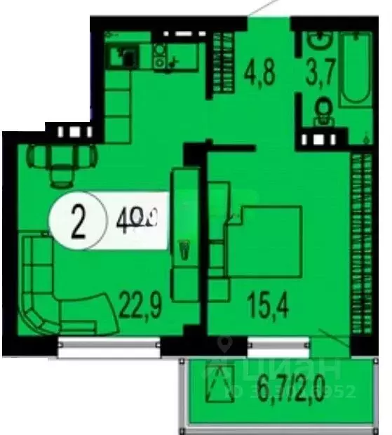 2-к кв. Красноярский край, Красноярск наб. Ярыгинская, 9А (46.0 м) - Фото 0