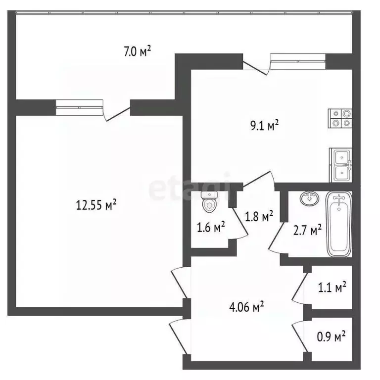 1-к кв. Севастополь ул. Курчатова, 22 (41.3 м) - Фото 1