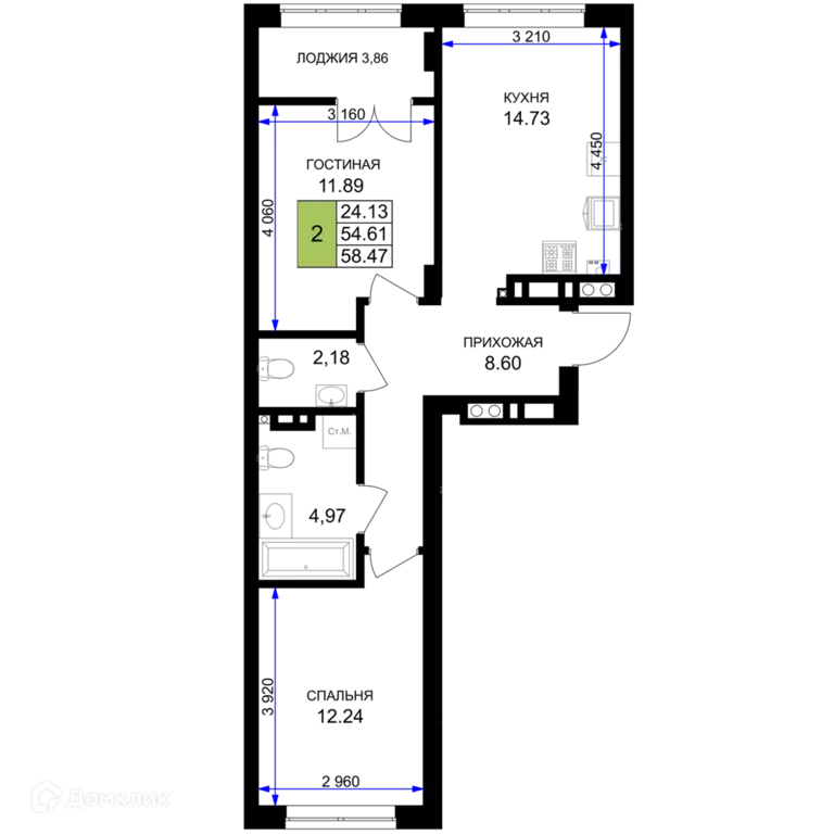 Продаётся 2-к квартира, 58.47 м - Фото 0
