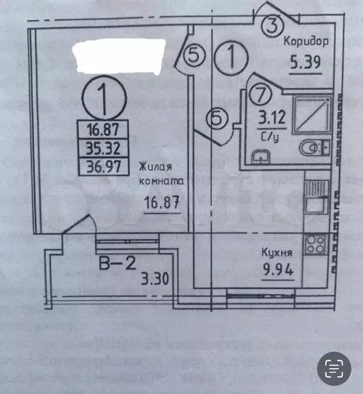 1-к. квартира, 37 м, 4/5 эт. - Фото 0