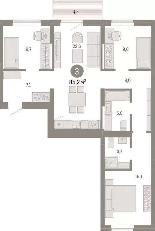 3-комнатная квартира: Омск, Кировский округ (85.16 м) - Фото 1