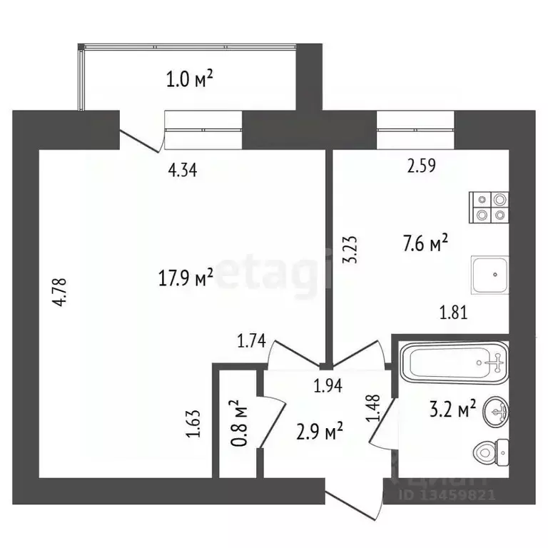 1-к кв. Марий Эл, Йошкар-Ола Красноармейская ул., 57 (33.0 м) - Фото 2