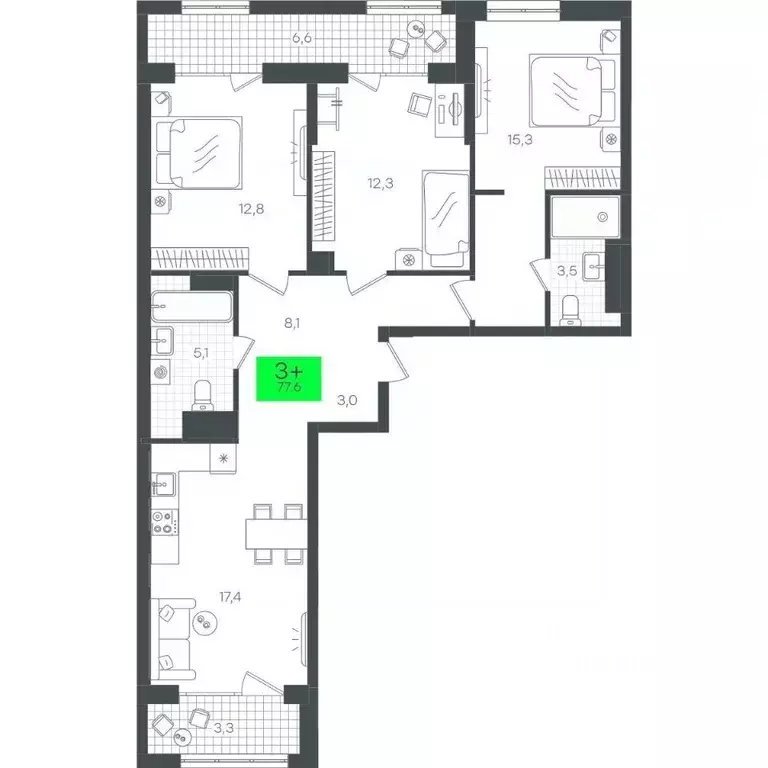 3-к кв. Тюменская область, Тюмень ул. Николая Глебова, 4 (87.7 м) - Фото 0