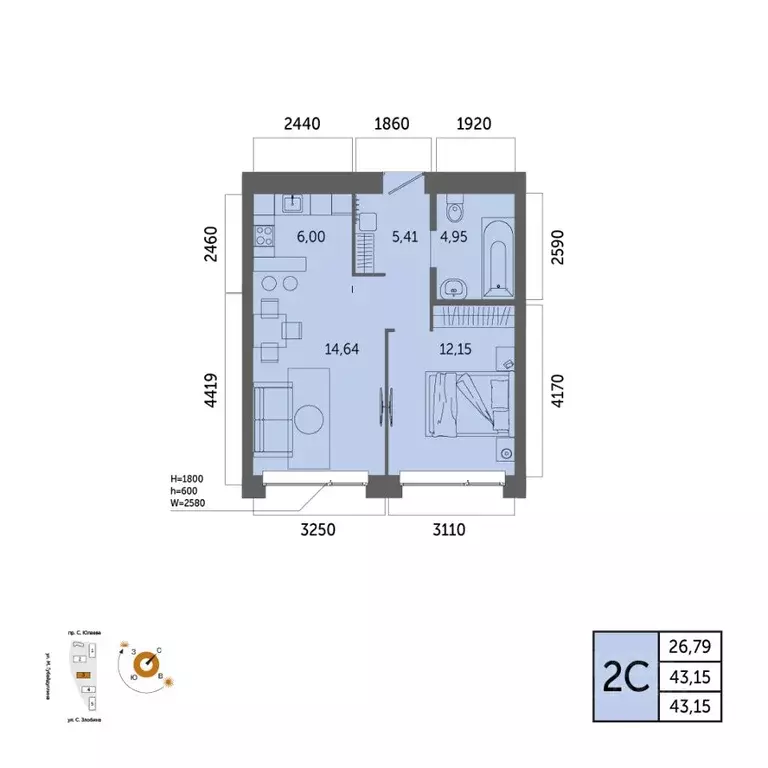 2-к кв. Башкортостан, Уфа Зеленая Роща жилрайон, Урбаника жилой ... - Фото 1