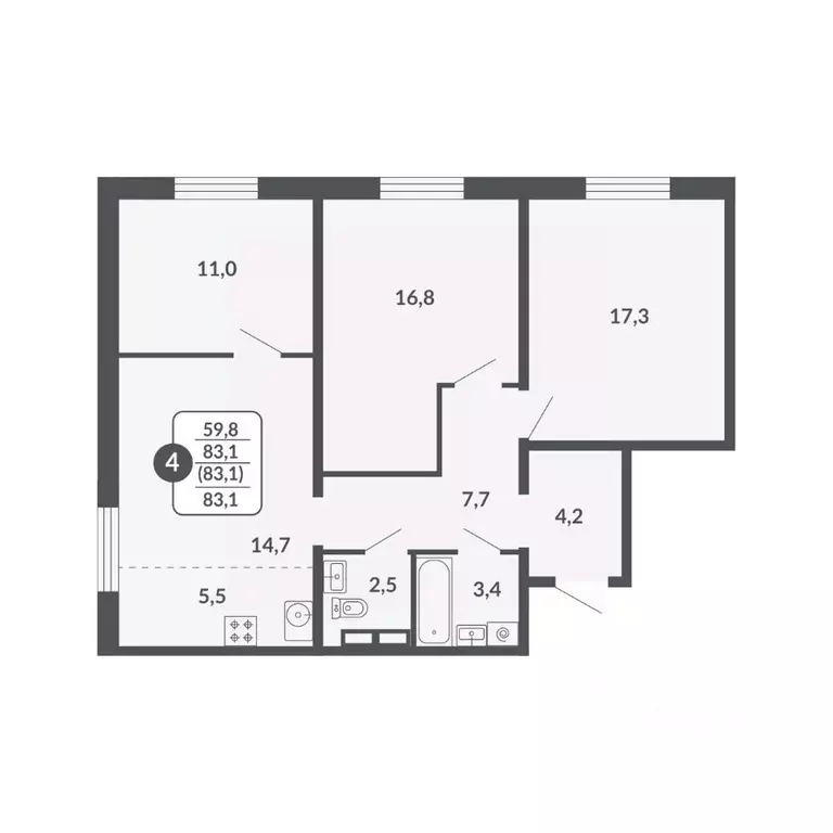 4-к кв. Кировская область, Киров Московская ул., 209 (83.1 м) - Фото 0