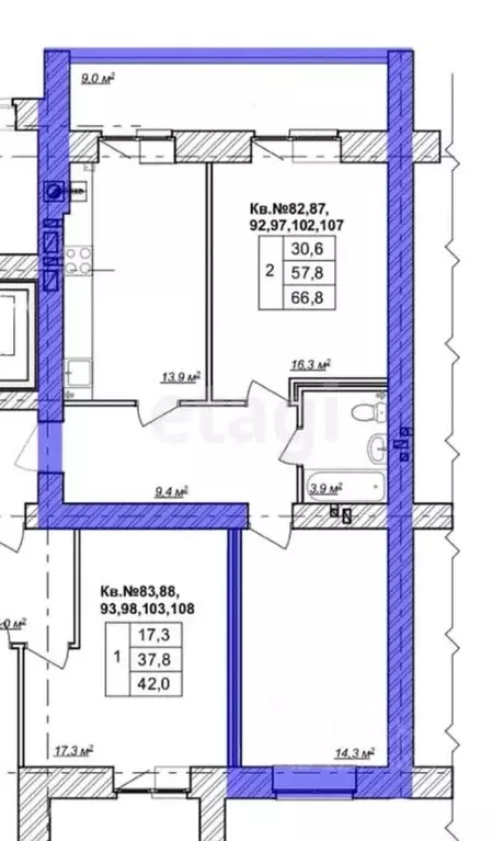 2-к кв. Костромская область, Кострома ул. Радиозаводская, 16 (67.0 м) - Фото 2