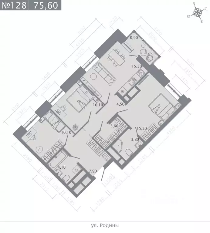 3-к кв. Татарстан, Казань ул. Родины, 27Б (75.6 м) - Фото 1