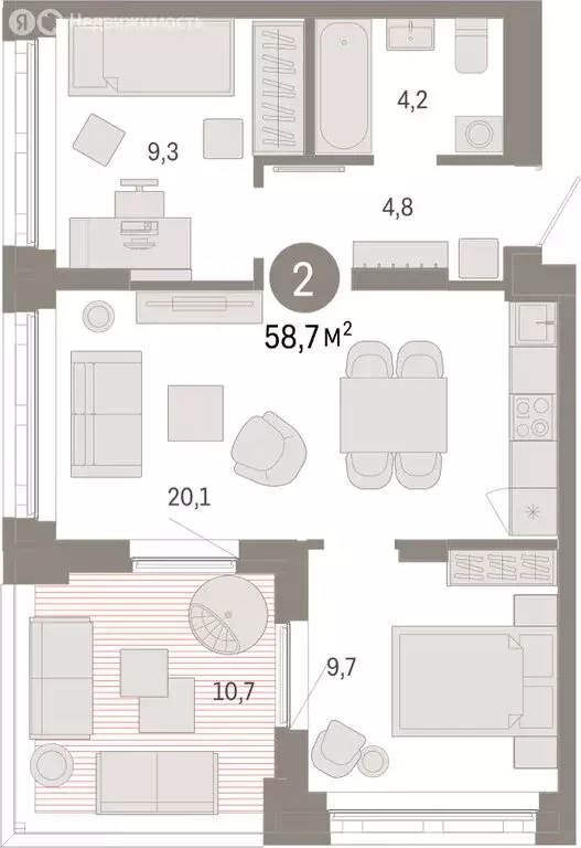 2-комнатная квартира: Екатеринбург, улица Гастелло, 19А (58.72 м) - Фото 1