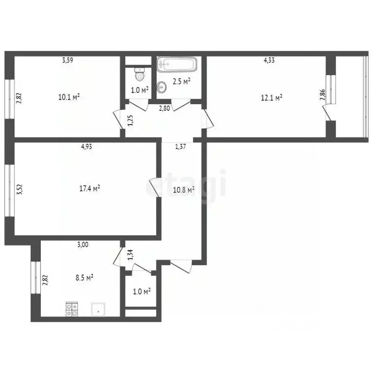 3-к кв. Брянская область, Брянск Фосфоритная ул., 27 (64.9 м) - Фото 1