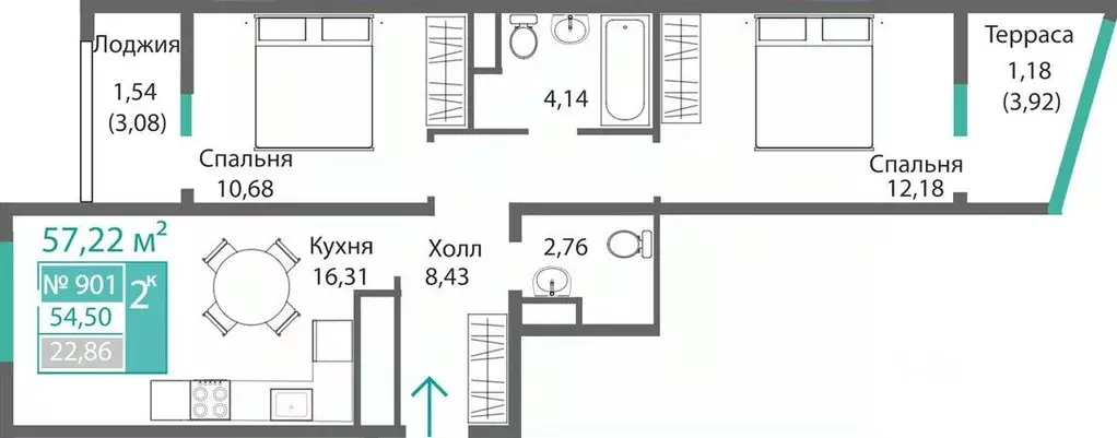 2-к кв. Крым, Симферополь Крымская роза мкр,  (57.22 м) - Фото 0
