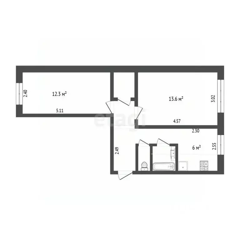 2-к кв. Омская область, Омск ул. Олимпийская, 7 (44.4 м) - Фото 2